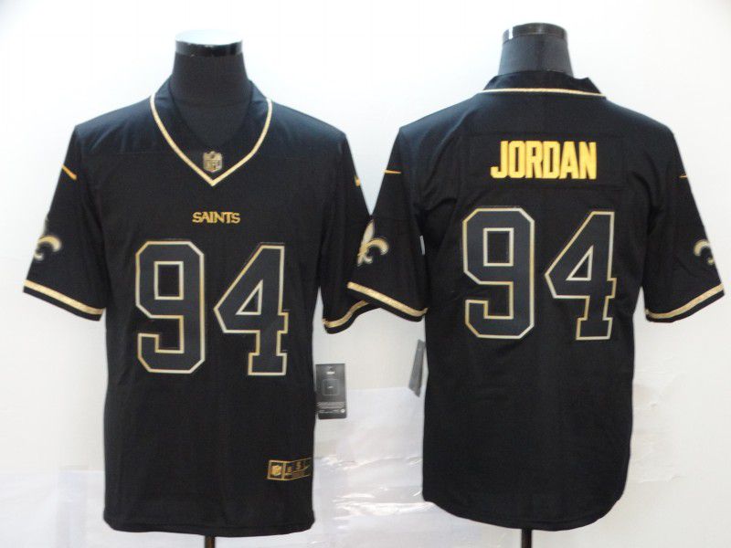 Men New Orleans Saints 94 Jordan Black Retro gold character Nike NFL Jerseys